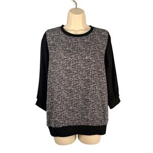 Express Top Womens Small Black Animal Print Sheer Chiffon Back 3/4 Sleeve